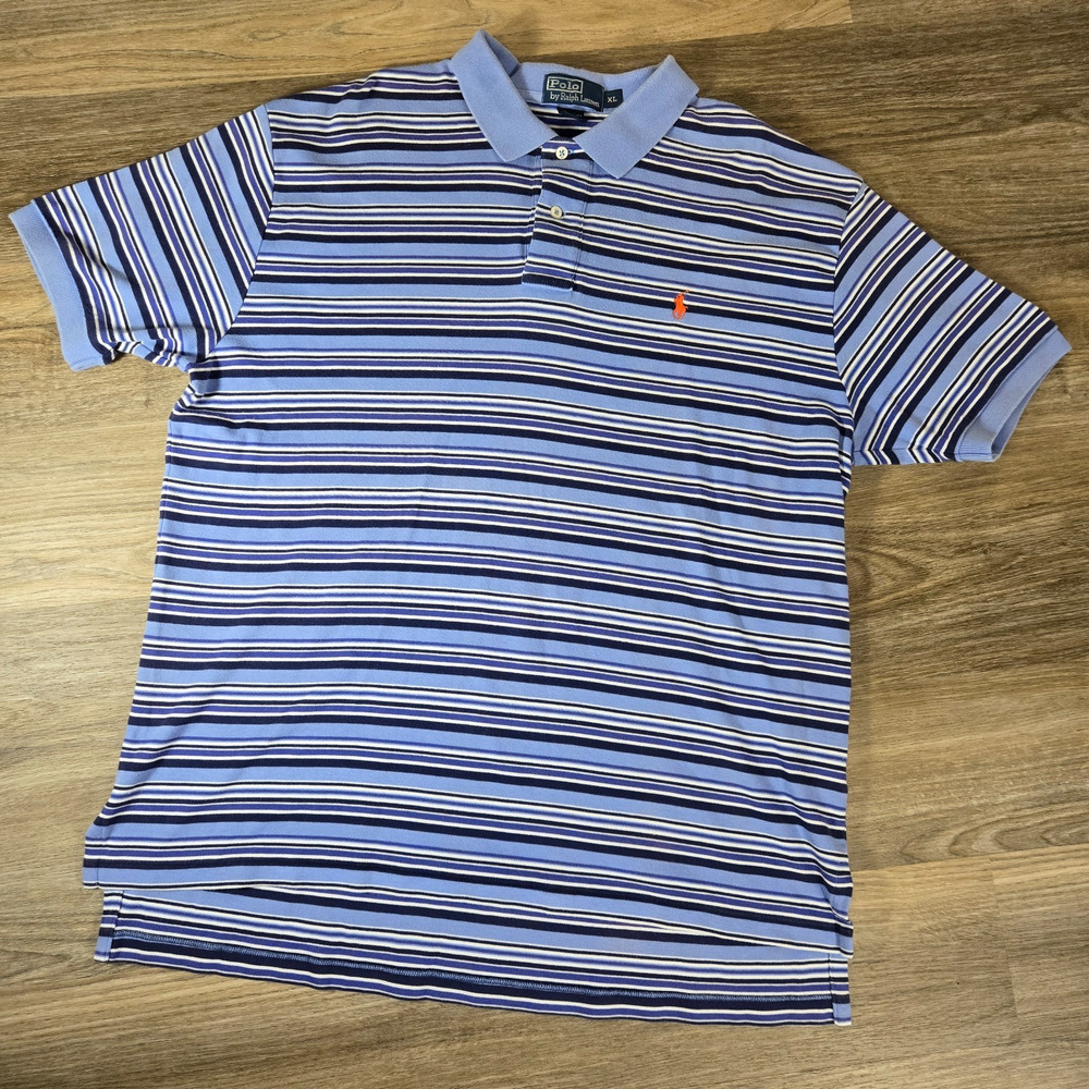 Vintage 90s Polo Ralph Lauren Shirt Mens XL Blue Striped Preppy Old Money Y2K
